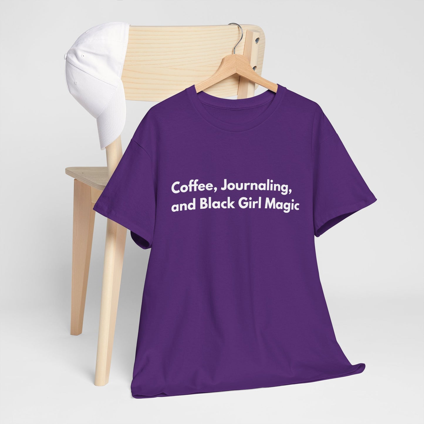 Coffee, Journaling, and Black Girl Magic Unisex Heavy Cotton Tee